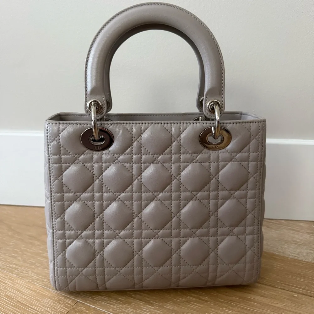 Lady Dior Medium Cannage Lambskin Gray Silver Hardware Vintage Authentic